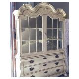 Cream Wooden China Cabinet with Glass Doors and Dr