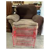 Brown Upholstered Recliner With Red Metal Rack