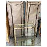 Plastic Shoe Rack and Brass-Tone Glass Display Cas