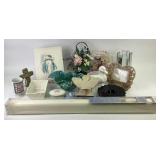 Decorative Items Including Leaf Bowl, Roman Shade,