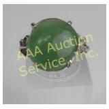 Sterling Silver Ring with Green Cabochon and Accen