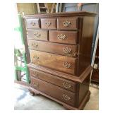 Wooden Highboy Dresser With Brass Hardware