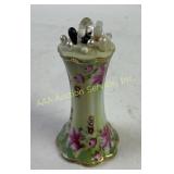 Porcelain Hatpin Holder with Assorted Hatpins