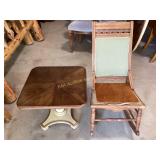 Wooden Rocking Chair and Pedestal Accent Table