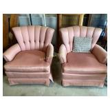 Pink Upholstered Armchairs with Shell Back Design