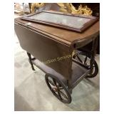 Wooden Drop-Leaf Tea Cart with Glass Panel