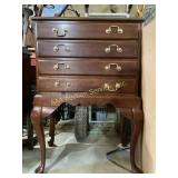 Wooden Highboy Chest with Brass Drawer Pulls and Q