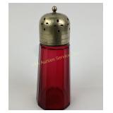 English Victorian cranberry glass sugar shaker