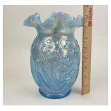Fenton Daffodil Blue opalescent fluted neck vase,