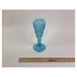 Fenton Blue Glass Vase with Heart Shaped Rim and D