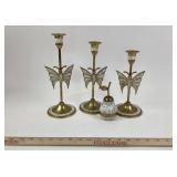 Brass and Mother of Pearl Butterfly Candlesticks a