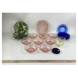 Pink Depression Glass Dishware, Green Carnival Gla