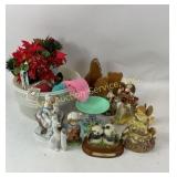 Decorative Figurines, Wooden Bookends, and Christm