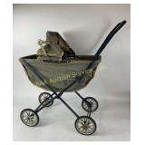Metal and Fabric Baby Carriage on Four Wheels