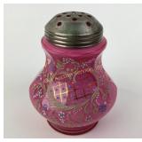 Art glass sugar shaker pink cased enameled L. G.