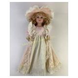 Porcelain Doll with Pink Lace Dress and Hat