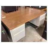 Metal Office Desk With Wood Laminate Top and Two D