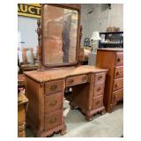 Wooden Vanity Desk with Queen Anne Mirror and Bras