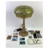 Gold-Tone Lamp with Stained Glass Shade, Office Su