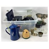 Household Items with Tools, Ceramic Figurines, and