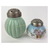 (2) Victorian opaque glass sugar shakers EAPG