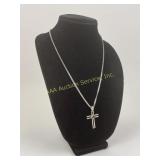 Sterling Silver Cross Pendant with Blue Gemstone a