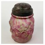 Victorian cranberry spatter crackle glass sugar