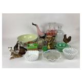 Toby mugs, milk glass bowls, anchor hocking carafe