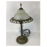 Table Lamp with Frosted Glass Shade and Ornate Met