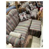 Striped Upholstered Sofa with Matching Ottoman and