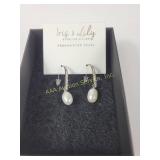 Sterling Silver Freshwater Pearl Earrings with Rhi