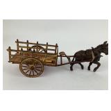 Antique cast iron donkey drawn cart wagon toy,