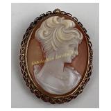 12k gold filled hand carved shell cameo brooch