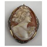 Victorian 14k gold hand carved shell cameo