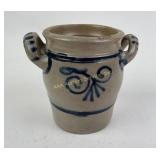 Small antique blue decorated salt glazed