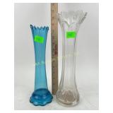 Clear Stretch Vase & Blue Glass Vase with Scallope