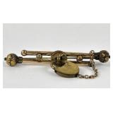 Victorian gold filled bar pin with lock charm