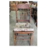 Wooden Spindle-Back Chair with Carved Crest and Ca