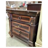 Dark Wood Three-Drawer Nightstand With Handles