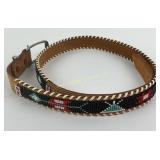 Native American beadwork leather belt marked