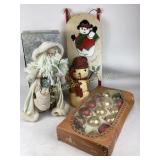 Holiday Decor Items Including Santa Figure, Glass