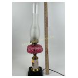 Victorian cranberry opalescent Snowflake oil lamp