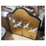 Gold Folding Screen with White Cranes and Grass Mo