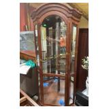 Tall Mahogany Corner Curio Cabinet with Glass Pane