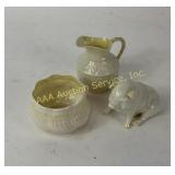 Belleek: Pitcher, Sugar Bowl, & Pig