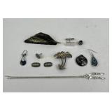 Scrap sterling jewelry parts, pin, pendant,
