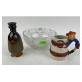 Crystal Bowl, Ceramic Barrel Mug, and Decorative F