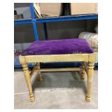 Wooden Stool With Purple Velvet Upholstered Seat