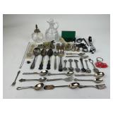 Silverplate souvenir spoons & other utensils,