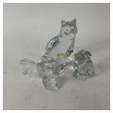 Clear Glass Animal Figurines Including Cat, Fish,